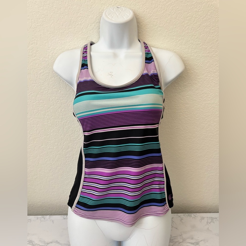 ZeroXposure Tankini Swim Suit Top Blue Purple Stripes Womens 6 Summer Pool - Picture 1 of 6